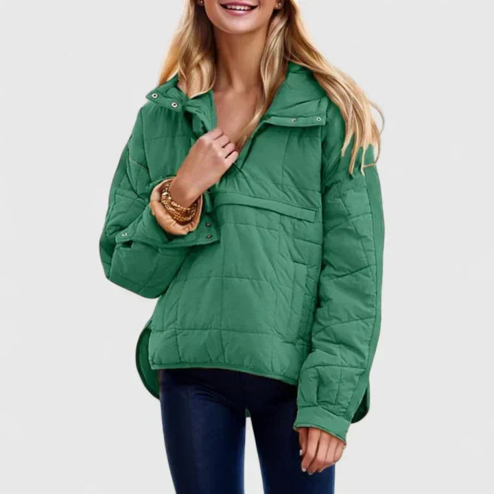 Selvara | Women's Quilted Puffer Pullover Jacket - Green - Image 1