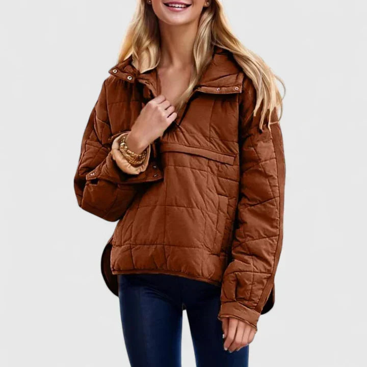 Selvara | Women's Quilted Puffer Pullover Jacket - Green - Image 2