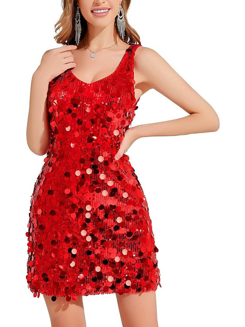 Zivelle | Women's Christmas Party Sequin Mini Dress - Red - Image 1